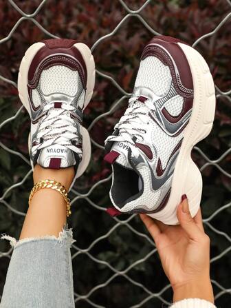 Colorblock Athletic Sneakers - Colorblock Casual Sneakers - Snörning, Lätt, Mjuk sula - Promenader, skridskoåkning, Vardagskläder - Dam - Bekväma, Snygga, Mångsidiga - Gå in i mode och komfort