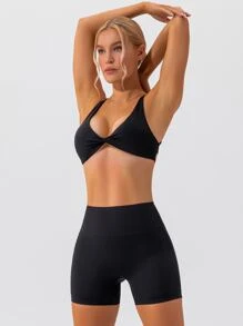 Women's Sports Bra Underwear Twisted Chest Design Criss Cross Backless,Deep V Neck Twist Front Sports Push Up Bra,Outdoor Workout Leisure Bra Running Fitness Pilates