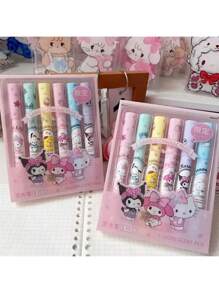 Sanrio Sanrio Hello Kitty Highlighter Pen Set Kawaii Kuromi Melody Cinnamoroll Art Fluorescent Markers Pens School Stationery