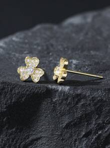 2 Pairs 4pcs Elegant Shiny Rhinestone Clover Stud Earrings, Copper Inlaid Mint Green Zirconia Eye-Shape Fashion Earrings