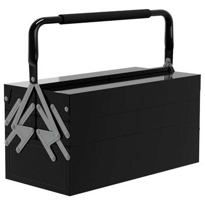 DURHAND Boite à outils métallique - coffret à outils - caisse à outils 3 niveaux 5 plateaux rétractables - tôle acier noir