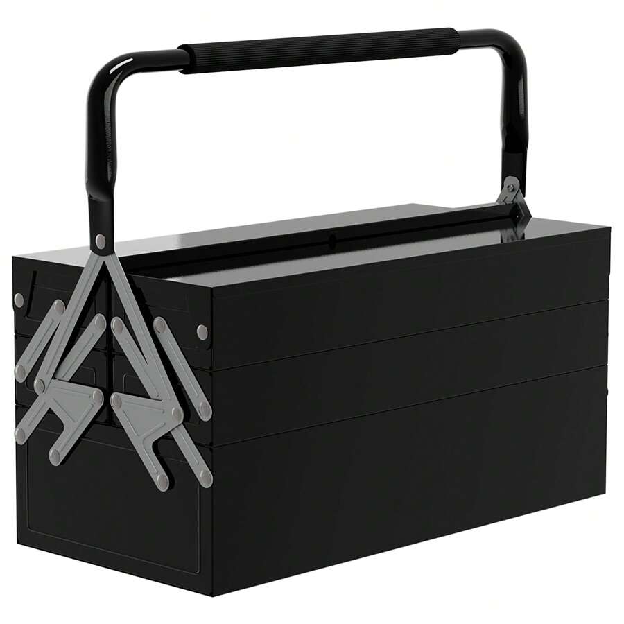 DURHAND Metal Toolbox - Tool Case - 3-Level Toolbox 5 Retractable Trays - Black Steel Sheet - Black - View 1