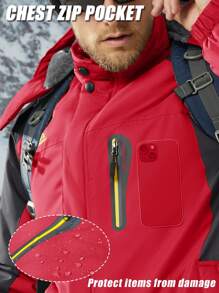 Men's Winter Waterproof Fleece Lined Hooded Jacket Thick Thermal Soft Shell Parka Coat Warm Outdoor Hiking Skiing Multi Zipper Pockets Windbreaker, Red - Red - View 5