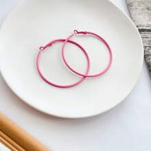 Pendientes aro coloridos, forma de círculo grande y exagerada, versátiles y personalizados - Rosa - Ver 3