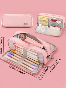 1pc 3-Layer Large Capacity Multi-Functional Double Zipper Pencil Case, Suitable For School Stationery, Desk Storage Bag, Educational Gift Creative Cosmetic Pouch, Gift For Kids And Students - Multicolor - View 16