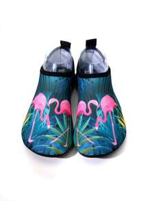 Aesthetic Mint Green Water Shoes Pink Flamingo Pattern | Non-Slip Yoga Footwear For Women, Portable Swim Shoes (EU36-41)