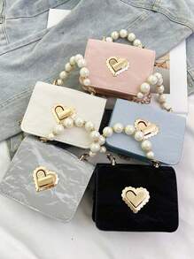 1pc Mini Princess Style Heart Pearl Handbag, Suitable For Party, Gathering, Events - Multicolor - View 2