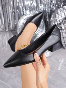 Women Solid Color Pointed Toe Chunky Heel Mid Heel Work Shoes, Pumps