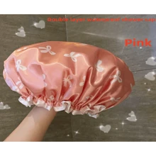 1pc Double-Layer Waterproof Shower Cap For Women, Thickened Bathing Hairnet For Makeup, Kitchen, Dust Protection Home Bathroom Decor