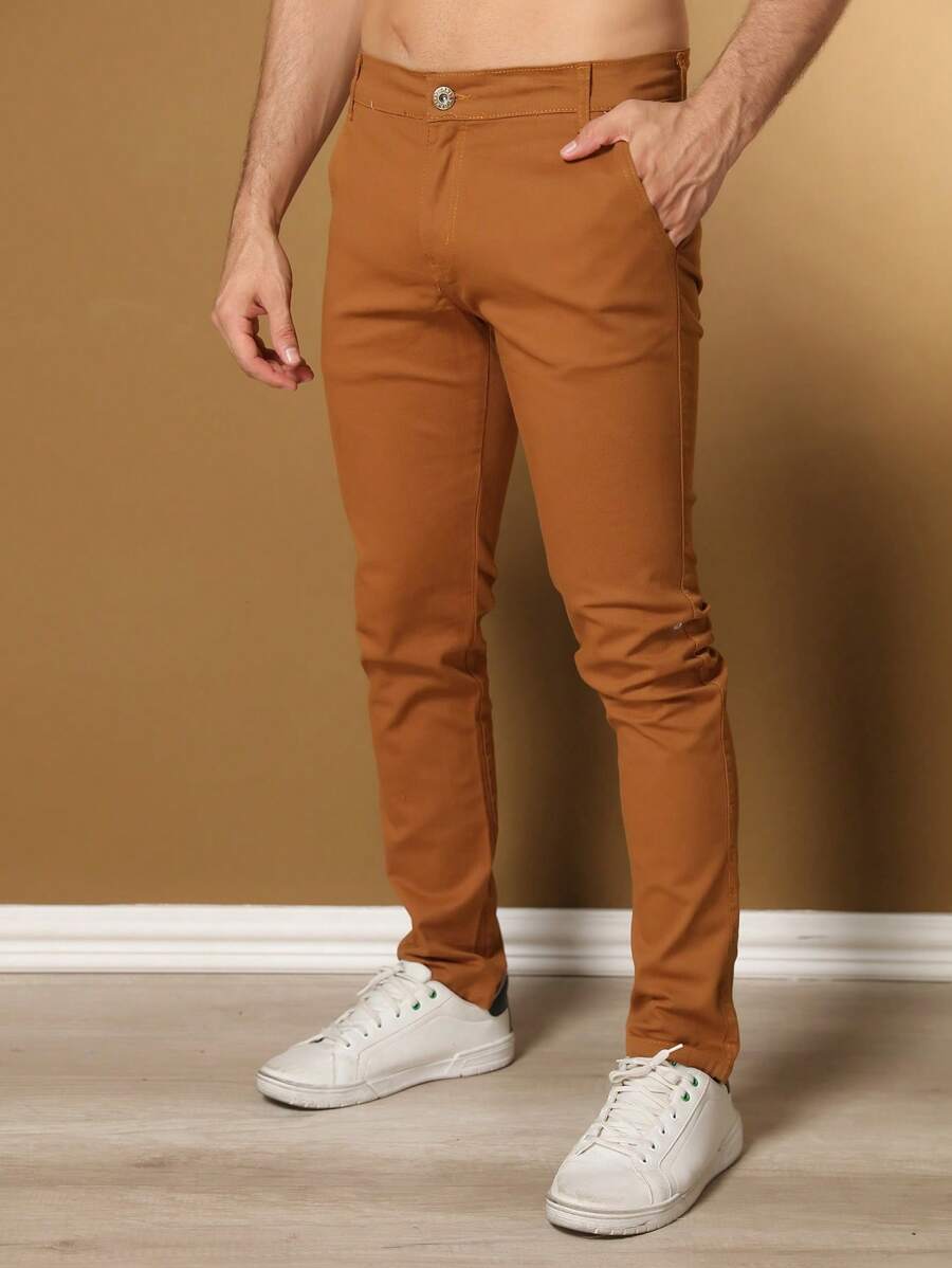 Men's Tailored Twill Trousers With Knife Pocket And Built-In Pocket - Rỉ Nâu - Xem 1