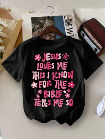 Young Girl's Slogan Print Round Neck Short Sleeve Tee Spring And Summer Casual T Shirt For Young Girl
