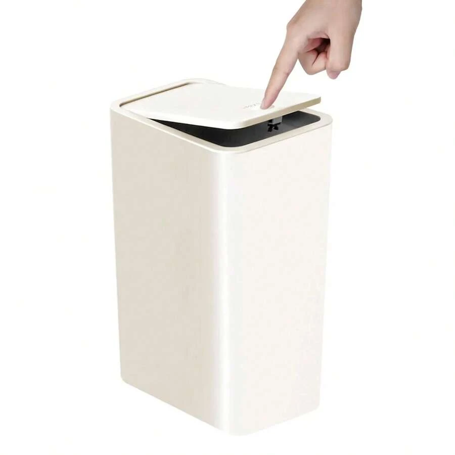 Bote de basura de baño con tapa pulsadora para el inodoro, dormitorio, sala de estar - Cubo de basura de plástico con tapa de apertura rápida, de vuelta a la escuela