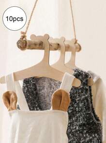 5pcs/10pcs/Set Cartoon Non-Slip Wooden Baby Clothes Hangers, Kids Room Home Wood Hanging Decor - Wood Color - View 10