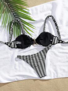 Nowość Colorblock Seksowny damski strój kąpielowy z dekoracją rozgwiazdy Halter Bikini Lato