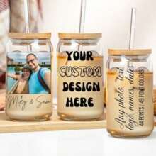 Custom Design Glass Tumbler 16oz Personalized Text Logo Photo Picture Iced Coffee Beer Soda Can Lid Straw Soft Drink Cup Gift Him Her Mom