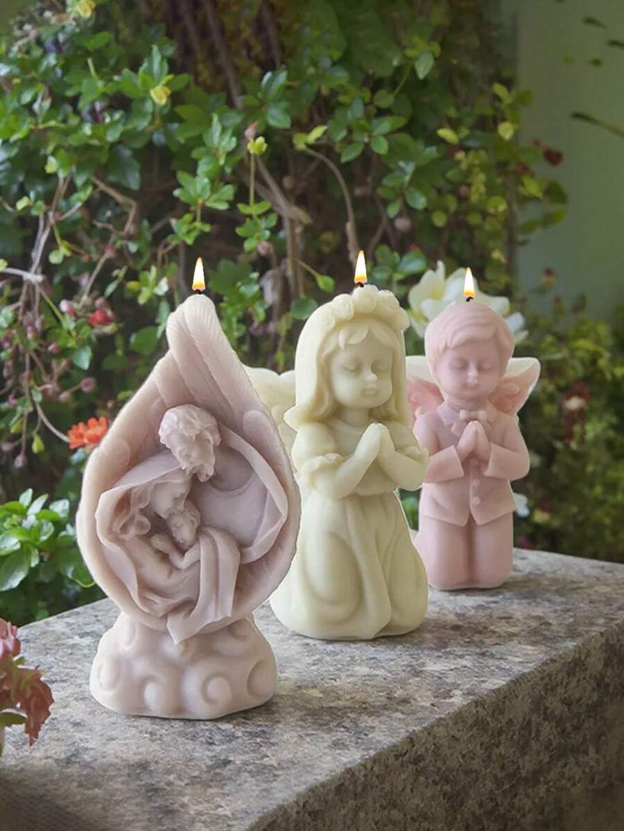 1个3D硅胶天使翅膀模具，粉色简约设计，耐热温度-40°C~230°C，适用于手工蜡烛、石膏雕塑、房间装饰、婚礼、节日DIY礼物，适用于树脂、水泥、蜡