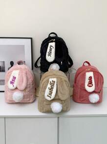 Personalizowany plecak z uszami króliczka, haftowane imię, słodka pluszowa torba na ramię, plecak o dużej pojemności dla nastolatków, prezent na powrót do szkoły, kreatywny dla chłopców i dziewcząt, walentynki, wielofunkcyjny, ozdobny, list, stylowy, miękki, nowoczesny, kolorowy, kawaii, uroczy, słodki, swobodny, niestandardowy, spersonalizowany, wyjątkowy, dostosowany, prezenty dla dziecka, idealne prezenty dla niego, idealne prezenty dla niej, syn, córka