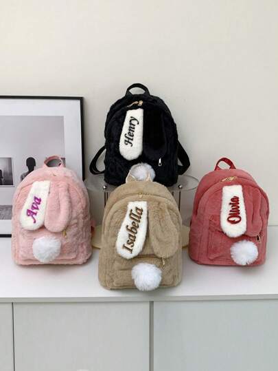 Customizable Bunny Ear Design Backpack, Embroidered With Name, Cute Plush Crossbody Bag, Large Capacity Backpack For Teens, Back To School Gift, Creative For Boys And Girls, Valentine's Day, Multi-Functional, Ornamental, Letter, Stylish, Soft, Modern, Colorful, Kawaii, Adorable, Cute, Casual, Custom, Personalized, Unique, Customized, Baby Gifts, Ideal Gifts For Him, Ideal Gifts For Her, Son, Daughter,Christmas Gift Supplies