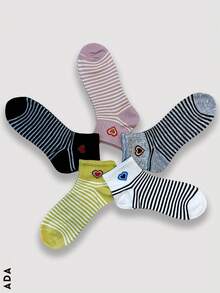 5 Pairs Of Women's Socks, Multicoloured, With Beautiful Designs And Prints, Casual And Sporty, Cotton, Polyamide And Elastane Fabric, Low Tube Fit With Light Spring, Very Soft, Light And Comfortable, Suitable For Any Season Of The Year. - 彩色 - 查看 1