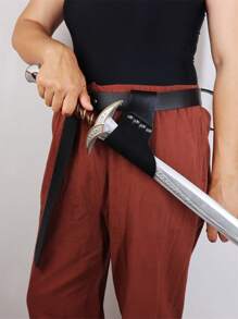 Set Sabuk dan Sarung Pedang/Kipas Lipat Kulit PU Gaya Abad Pertengahan 2 Buah, Tempat Penyimpanan Pedang/Kapak Panjang Antik Cocok untuk Permainan Peran LARP, Cosplay, Festival Renaisans, dan Kostum Sejarah Halloween - B - View 2