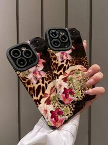 1 szt. Vintage Leopard Flower Design Pionowy pasek ze sztucznej skóry, odporny na wstrząsy miękki futerał na telefon, kompatybilny z iPhone'em i 15/15 Plus/15 Pro/15 Pro Max