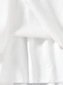 1 pieza Vestido elegante de niña con volantes, bajo asimétrico y flecos, de tela arrugada blanca, para verano - Blanco - Ver 7