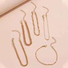 5 件多层金属沙滩脚链，适合秋季和夏季穿着 - 金黃色 - 查看 4