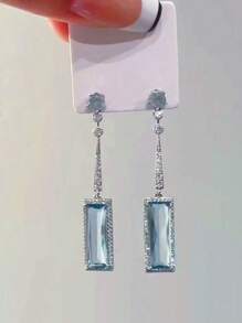 1 Pair Elegant Blue Colour Women Earrings,Simple Geometric Rectangle Tassel Earrings,Wedding Jewellery,Valentine's Day Gift,Dating Accessories