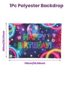 1 件 100*150 厘米霓虹荧光旗风格背景布，荧光球生日快乐横幅派对房间墙壁派对装饰背景布横幅，复古迪斯科派对背景围栏装饰，摄影道具