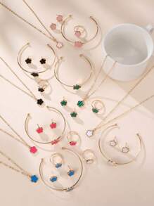 5 Pieces Set Girls Flower Necklace, Bracelet, Ring, And Earring Jewelry Set - Flowers - View 6