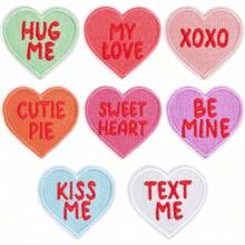 8pcs Heart Shaped Iron On Patches Cute Heart Colorful Embroidered Sew On Love Applique Patches DIY Accessories For Jeans Dress Clothing Repair And Decoration