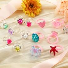 36pcs Little Girl Rhinestone Gem Rings - Pink - View 5