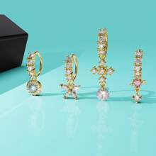 1pc Adjustable Nose Piercing Crstal Cross & Butterfly Nose Ring