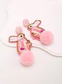 1 Pair Fashionable Easter Day Earrings With Beads, Sequins And Embroidered Eggs And Rabbits Design For Women