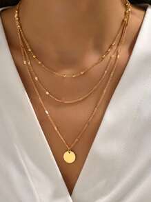 2pcs Fashionable Personalized Round Pendant Multi-Layer Necklace Set For Women - Yellow - View 1