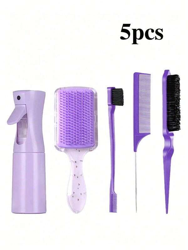 Set de 1/3/5 piezas Cepillo de pelo anudado, (6.8oz/200ml) Botella de spray de niebla fina continua, Cepillo desenredante con diseño de unicornio de dibujos animados apto para adultos y niñas, Cepillo para esponjar con peine de cola de rata, para peinados, peluquería