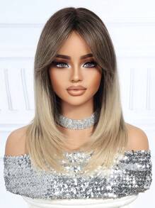 高品质休闲时尚女士化纤假发渐变 18 英寸长直发带刘海分层合成耐热纤维材料适合度假旅行家庭聚会角色扮演日常穿着 - 漸層 - 查看 4