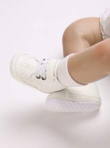 男童婴幼儿运动鞋纯色时尚运动鞋秋冬舒适高帮男童学步鞋0-1岁四季步行鞋 - 白色 - 查看 8