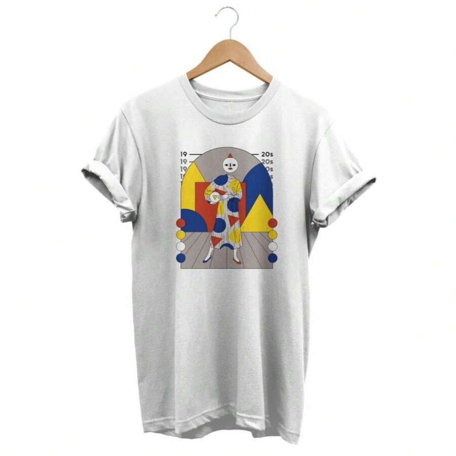 Abstract Geometric Collage T-Shirt, Vintage 20s Clothes, Retro Aesthetic Style, Artistic Art Lover Gifts - Black - View 1