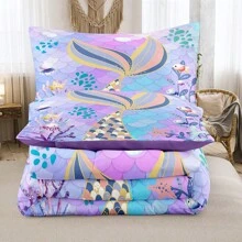 Mermaid Tail Bedding Sets,Teal Purple Mermaid Comforter Set For Kids,Twin/Full Size Comforter Sets For Girls,Colorful Glitter Bedding Set - Purple - View 4