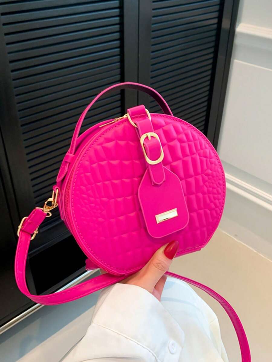 Women Mini Small Round Bag Crocodile Handbag Retro Crossbody Bag - Hot Pink - View 1
