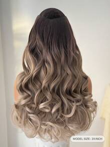 V-Clip Style Hair Extension 24 Inch Natural Wave Curly Synthetic Wig For Daily Parties - Brown Ombre - View 3