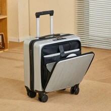 18-Inch Small Suitcase, New Lightweight Portable Carry-On Luggage, Password Lock, Students Travel Case, Wheeled Trolley Case - Grey - View 2