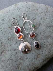 Retro Colorful Personalized Earrings, Creative Geometric Asymmetric Design, Handmade Earrings, For Women - Silver - View 7