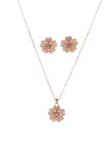 1 件猫眼水钻花项链和 1 对配套耳环，精致珠宝套装