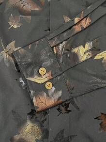 Men's Classic Fashion Black Leaf Print Dress Shirt, Radiates Confidence Globally! Designed For Comfort And Style, Long Sleeve Single-Breasted Lapel Shirt, Printed Shirt Creates Versatile Looks. Fashionable Shirt For Men, Easily Handles Various Occasions