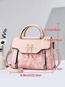 Bolso de mano pequeño de unicolor para mujer, bolso bandolera de asa superior, bolso de hombro pequeño de moda con decoración de hebilla - Rosa - Ver 2