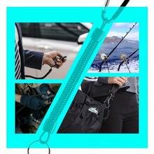 3 件 15 磅测试强度弹性弹簧线圈钥匙扣，带黑色登山扣和环，可拉伸腕带绳，8.46-47.24 英寸可伸缩，内置钢丝 - 黑色 - 查看 7