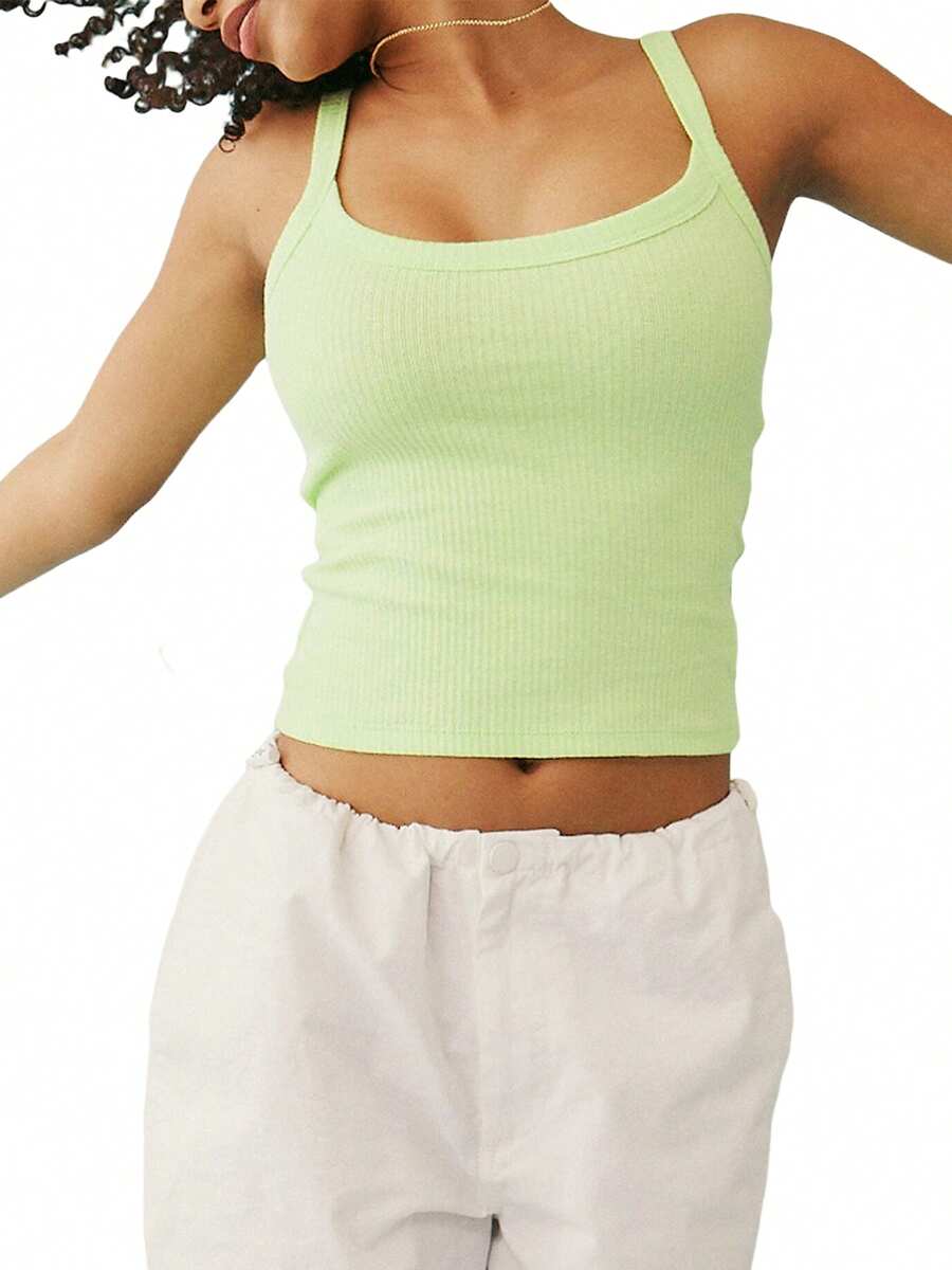 Y2k Ribbed Crop Tank Tops For Women Solid Color Sleeveless Backless Scoop Neck Slim Fit T Shirts Tight Basic Tops Tees Cute Summer Going Out Tops Aesthetic Clothes Beach Vacation Tops Streetwear - 薄荷綠 - 查看 1