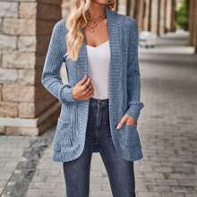 Cardigan Sweaters For Women Fall Open Front Long Sleeve Loose Lightweight Knit Sweater Coat With Pockets - 藍色 - 查看 2
